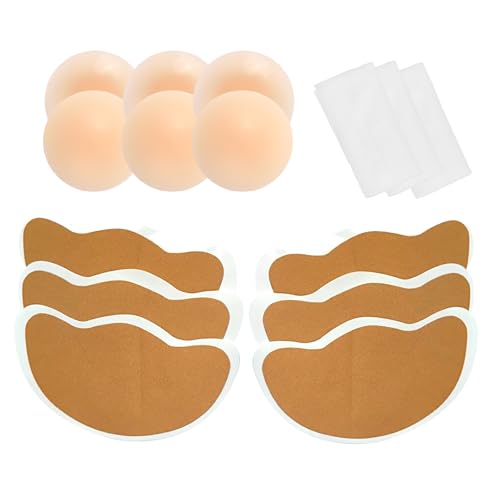 CUKIN Brust Tape Push Up mit 6 Stück + 3 Paar Silikon Nippelpads | Trägerloser Klebe BH für rückenfreie Kleidung | Unsichtbarer BH Lift, Halt & Stütze für A-F Cup | Wiederverwendbar & Hautfreundlich von CUKIN