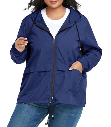 CULACCINO Damen Große Größe Regenjacke Leicht Wasserdicht Regenmantel Atmungsaktiv Herbst Übergangsjacke Jacke mit Kapuze Windbreaker zum Wandern Reisen Treking Fahrrad von CULACCINO