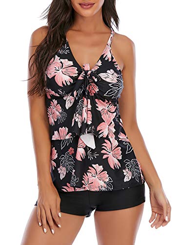 CULACCINO Damen Tankini Set Swimsuit Zweiteilig mit Push-Up Oberteil und kaschierenden Badeshorts Damen-Sport-Badeanzug für Strand und Sommer von CULACCINO