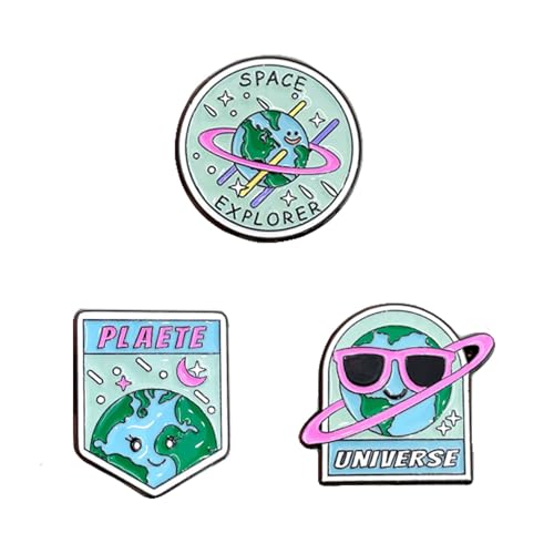 CULASIGN 3 Stück Emaille Anstecker Pins Set, Modisch Cartoon Planet Erde Metall Brosche Pin Anstecknadel Abzeichenfür Kleidung Taschen Jacken von CULASIGN