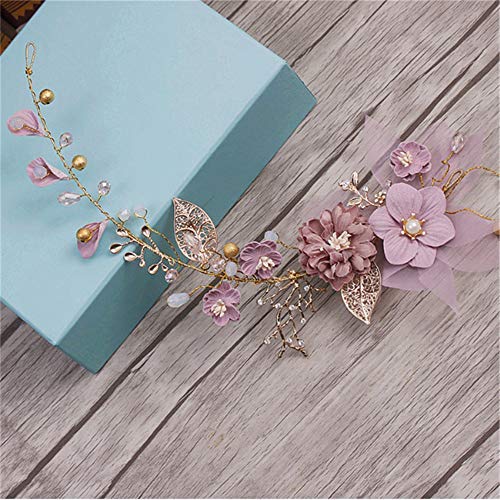 CULASIGN Lange Haare Blume Hochzeit Haarschmuck gold lila Serie Braut Tiara handgemachte Braut Party Hochzeit Haarschmuck von CULASIGN