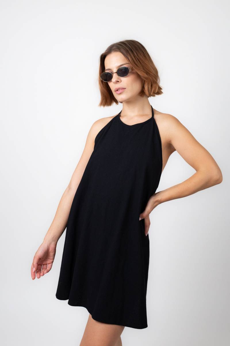 Kleid Aus Bio-Baumwolle Schwarz Neckholder-Sommerkleid | xs-S Kleid Aus Bio-Baumwolle Schwarz Neckholder-Sommerkleid | xs-S von CULCUS