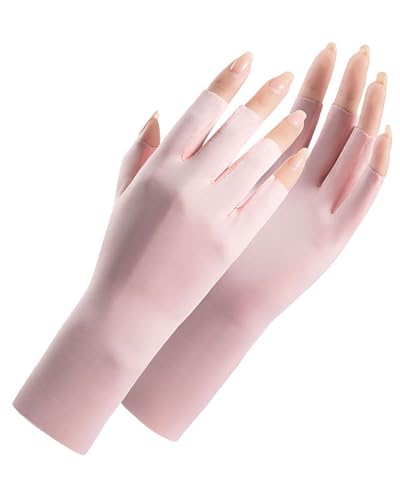 CULEB 1 Paar UV Shield Handschuhe Nägel,Maniküre Fingerlose Handschuhe,Professionelle UPF50+ Anti-UV Schutz Handschuh Ohne Fingerkuppen für Maniküre Nagellack Fitness Radfahren(Rosa) von CULEB