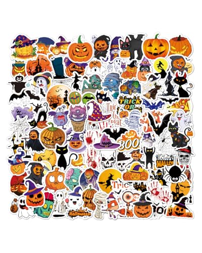 CULEB 100 Stück Halloween-Aufkleber,Wasserdicht Vinyl Stickers,Halloween Kürbis Sticker Kinder,Halloween Graffiti Aufkleber für DIY Laptop Gepäck Skateboard Auto Motorrad Fahrrad Scrapbooking von CULEB
