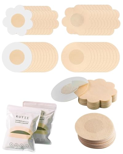 CULEB 100 Stück Nippel Patches,Nippelpads Selbstklebend Unsichtbare,Nippelabdeckung Nipple Cover Einweg,Nippelpads Ultra Dünne,Brust Aufkleber für Frauen,Rund und Blütenform(Beige) von CULEB