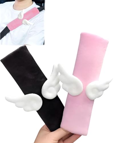 CULEB 2 Stück Gurtpolster Auto Kinder,Weiches und Bequemes Schulterpolster für Den Autosicherheitsgurt,Abnehmbares Sicherheitsgurtpolster mit Engelsflügel Muster für Alle Autosicherheitsgurte Geeignet von CULEB