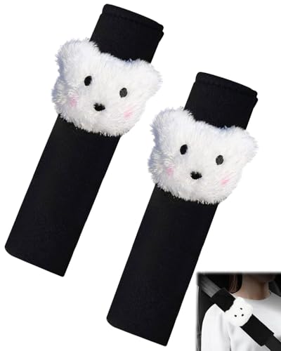 CULEB 2 Stück Gurtpolster Auto Kinder,Weiches und Bequemes Schulterpolster für Den Autosicherheitsgurt,Sicherheitsgurtpolster im Kleinen Weißen Bären-Stil für Alle Autosicherheitsgurte Geeignet von CULEB