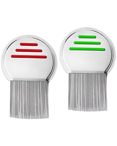 CULEB 2 Stück Läusekamm Kinder,Professional Läusekamm Für Läuse und Nissen,Effektiver Läusekamm Nissenkamm,Edelstahl Nissenkamm Extra Fein Langlebig und Leicht zu Reinigen(Rot,Grün) von CULEB