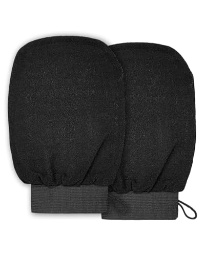 CULEB 2 Stück Peeling-Handtuch,Peelinghandschuh für Bad,Gesichts und Körperpeeling Handschuhe,Badebürste aus Hochwertiger Viskosefaser für Peeling und Revitalisierung Haut Unisex(Schwarz) von CULEB