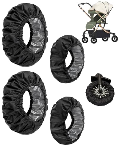 CULEB 4 Stück Radabdeckungen für Babys,Wasserdichte Radschutzhülle Oxford Stoff,Staubdicht Kinderwagen Zubehör Radabdeckung für Kinderwagen(Schwarz) von CULEB