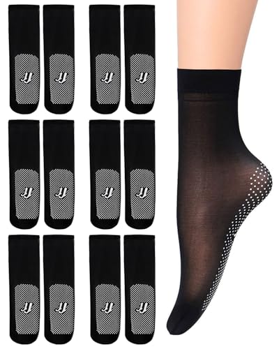 CULEB 6 Paare Nylonstrümpfe Damen,Ultradünne Atmungsaktive Strümpfe mit Rutschfeste Silikon Unterseite,Dünne Transparente Socken für Damen und Mädchen(Schwarz) von CULEB