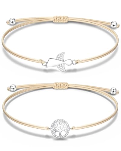 CULEB Schutzengel Armband+Baum des Lebens Armband,Glücksarmband Silber mit Verstellbarem Geflochtenem Seil,Konfirmation Taufe Kommunion Geschenke für Mädchen & Frauen von CULEB