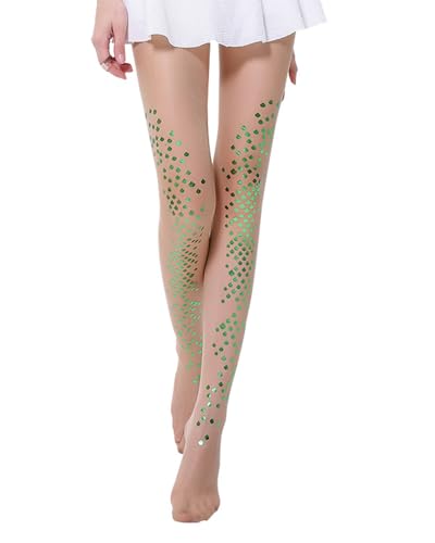 CULEB Strumpfhose Meerjungfrau Damen,Ultradünne Glitzer Netzstrumpfhose,Grüne Strasssteine Sprenkel Strümpfe Paillettensocken,Für Karneval Party Und Valentinstag von CULEB
