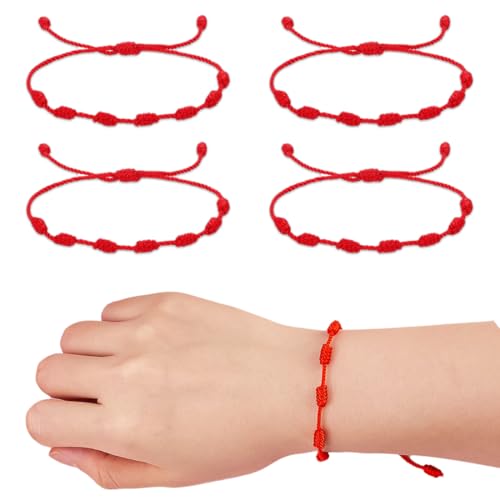 CULEO Armbänder für Damen,4 Stücke roter Schicksalsfaden, verstellbares rotes Armband, Armband aus rotem Schicksalsfaden, Amulett des Besitzes von CULEO