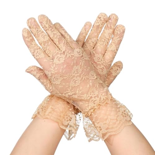 CULEO Handschuhe & Fäustlinge für Damen, 1 Paar Damen Spitzenhandschuhe Kurze Spitzenhandschuhe Formale Handschuhe Elegante Damenhandschuhe für den Sommer Mesh Brauthandschuhe (Beige) von CULEO