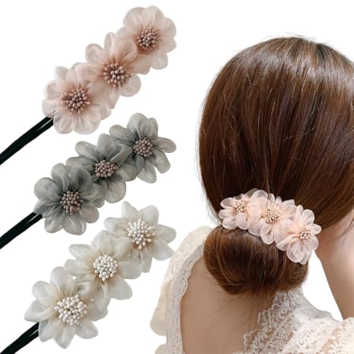 CULEO Knotenringe für Haarstyling 3 Stück Blumen-Dutt-Roller, Twist-Dutt, Haar-Accessoires, Dutt-Haarspangen, Lazy Curler, Dutt-Maker für Frauen und Mädchen von CULEO