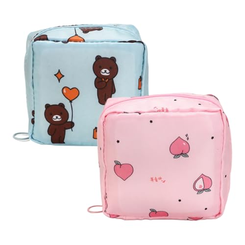 CULEO Menstruationstassen, 2-teiliger Damenbindenhalter süßer Damenbindenbehälter mit Reißverschluss wasserdichte Damenbindentasche für Frauen und Mädchen tragbar (blau, rosa) von CULEO