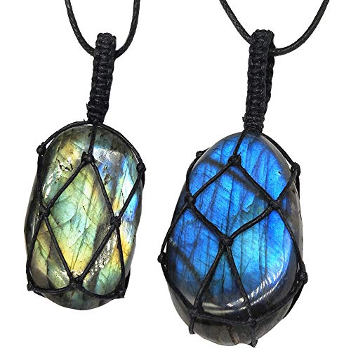 CULER 1pc Labradorit Halskette Natürliche Unregelmäßige Steinanhänger Braid Langkettige Energieketten-schmucksachen Für Frauen-männer (zufällige Farbe) von CULER