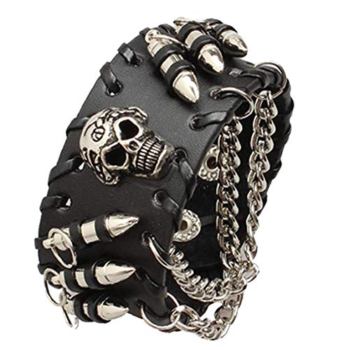 Culer Unisex Punk Gothic Rock Zubehör Einschuss Skeleton Leder-Armband Mit Kette Für Frauen Männer von CULER