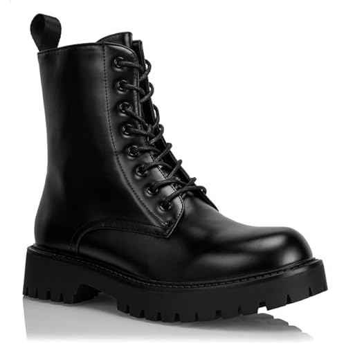 Cultz Essential 8 Eyelet Stiefeletten mit Reißverschluss Combat Boots Damen Stiefel BLACK SMOOTH 37 von CULTZ