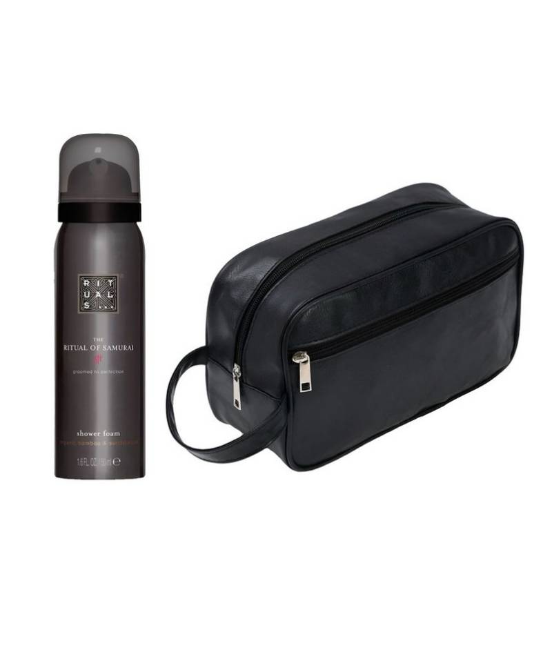 CULTZEN Kulturbeutel mit Rituals The Ritual of Homme Duschschaum für Herren (Reise, Kosmetiktasche, Waschtasche, Tragegriff, PU-Leder, 2-tlg., Kulturbeutel, The Ritual of Samurai Foaming Shower Gel), wasserdicht, multifunktional, Reiseaccessoires, Premiumqualität von CULTZEN