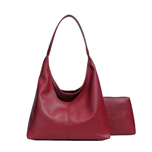 CUNGGI Hobo Taschen für Frauen Slouchy Tote Bag Soft Tasche Damen Schultertasche Umhängetasche 2pcs Arbeit Alltag Handtaschen (Rot) von CUNGGI