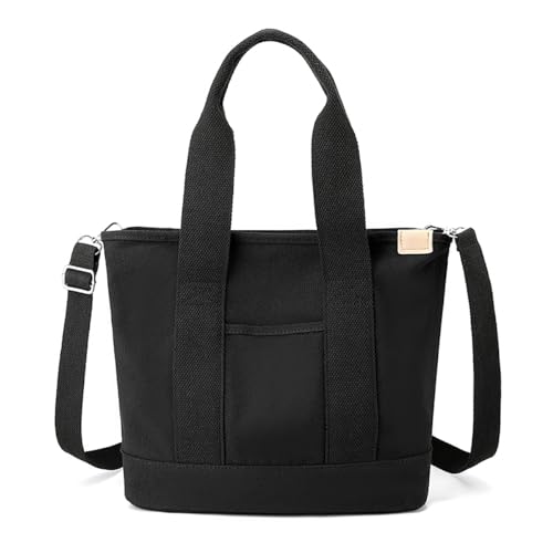 Canvas Tragetaschen für Damen große Tote Bag Umhängetaschen Hob Handtaschen Schultertasche Shopper mit mehreren Taschen und Reißverschluss (Schwarz) von CUNGGI