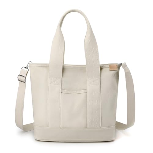 Canvas Tragetaschen für Damen große Tote Bag Umhängetaschen Hob Handtaschen Schultertasche Shopper mit mehreren Taschen und Reißverschluss (Weiß) von CUNGGI