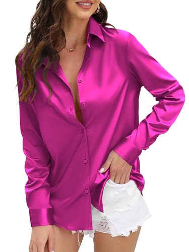 CUNLIN Damenhemden aus weicher Satin-Seide mit Knopfleiste für Damen, seidig, langärmelig, Arbeitshemd, Kleid, Blusen, Tops, 935_Purple Rose, Klein CUNLIN Damenhemden aus weicher Satin-Seide mit Knopfleiste für Damen, seidig, langärmelig, Arbeitshemd, Kleid, Blusen, Tops, 935_Purple Rose, Klein von CUNLIN