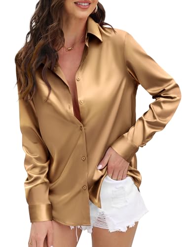 CUNLIN Damenhemden aus weicher Satin-Seide mit Knopfleiste für Damen, seidig, langärmelig, Arbeitshemd, Kleid, Blusen, Tops, 935_light Coffee, XX-Large CUNLIN Damenhemden aus weicher Satin-Seide mit Knopfleiste für Damen, seidig, langärmelig, Arbeitshemd, Kleid, Blusen, Tops, 935_light Coffee, XX-Large von CUNLIN