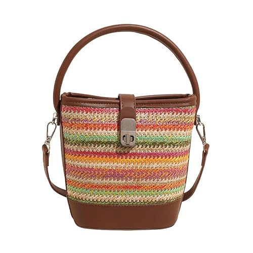 CUNLLY Damen Schultertasche aus Stroh, gewebt, in Kontrastfarbe, Mini-Eimertasche, Crossbody-Tasche, Grün CUNLLY Damen Schultertasche aus Stroh, gewebt, in Kontrastfarbe, Mini-Eimertasche, Crossbody-Tasche, Grün von CUNLLY
