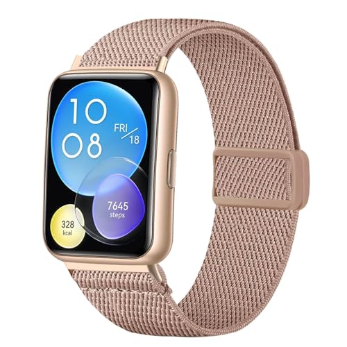 CUNUJIX Elastisch Nylon Armband Ersatz für Huawei Watch Fit 2 Active/Elegant/Classic, Dehnbare Loop Gewebe Magnetverschluss Ersatzband für Huawei Watch Fit 2 Damen Herren von CUNUJIX