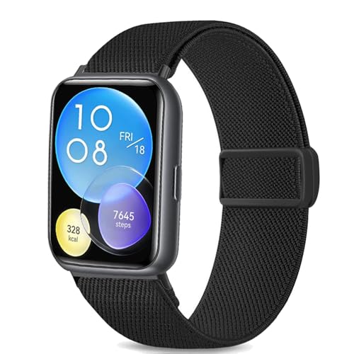 CUNUJIX Elastisch Nylon Armband Ersatz für Huawei Watch Fit 2 Active/Elegant/Classic, Dehnbare Loop Gewebe Magnetverschluss Ersatzband für Huawei Watch Fit 2 Damen Herren von CUNUJIX