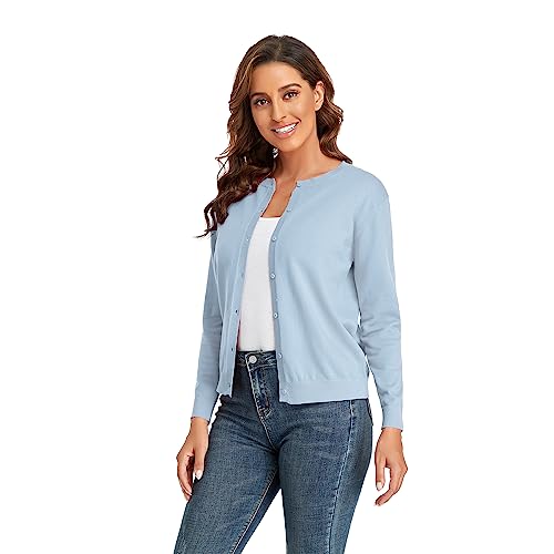 CUNYI Damen Strickjacke Pullover Langarm Klassisch Rundhals Damen Mantel mit Knöpfen Lässig Elegante Oberbekleidung, Blau XL von CUNYI