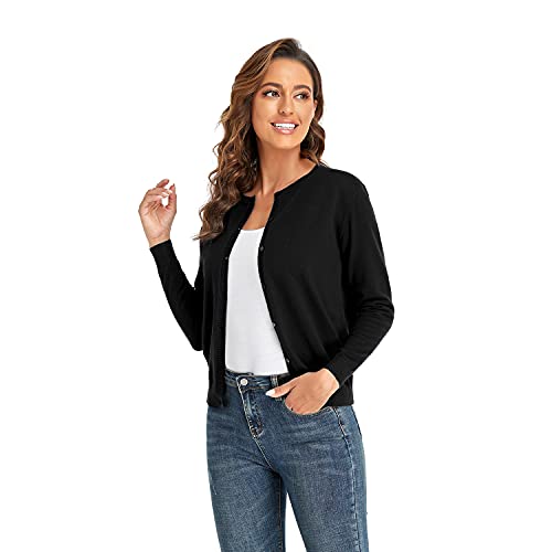 CUNYI Damen Strickjacke Pullover Langarm Klassisch Rundhals Damen Mantel mit Knöpfen Lässig Elegante Oberbekleidung, Schwarz XL von CUNYI