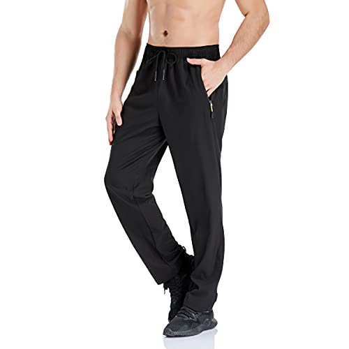 CUNYI Jogginghose für Herren Trainingshose Schnell Trocknend Laufhose Wanderhose Atmungsaktiv mit Taschen, Schwarz 32 von CUNYI