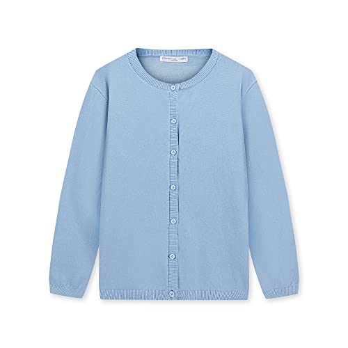 CUNYI Mädchen Rundhals-Strickjacke Leichter Baumwoll-Strickpullover zum Knöpfen mit Knöpfen Schuluniform Lässiger süßer Mantel Oberbekleidung, Blau 170 von CUNYI