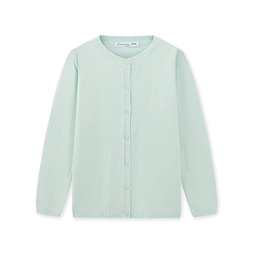 CUNYI Mädchen Rundhals-Strickjacke Leichter Baumwoll-Strickpullover zum Knöpfen mit Knöpfen Schuluniform Lässiger süßer Mantel Oberbekleidung, Himmelblau 170 von CUNYI