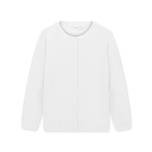 CUNYI Mädchen Rundhals-Strickjacke Leichter Baumwoll-Strickpullover zum Knöpfen mit Knöpfen Schuluniform Lässiger süßer Mantel Oberbekleidung, Weiß 140 von CUNYI