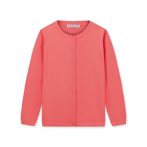 CUNYI Mädchen Rundhals-Strickjacke Leichter Baumwoll-Strickpullover zum Knöpfen mit Knöpfen Schuluniform Lässiger süßer Mantel Oberbekleidung, Pfirsich 120 von CUNYI