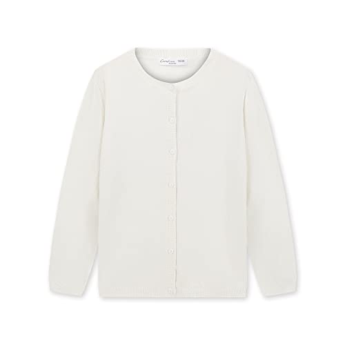 CUNYI Mädchen Rundhals-Strickjacke Leichter Baumwoll-Strickpullover zum Knöpfen mit Knöpfen Schuluniform Lässiger süßer Mantel Oberbekleidung, Elfenbein 120 von CUNYI