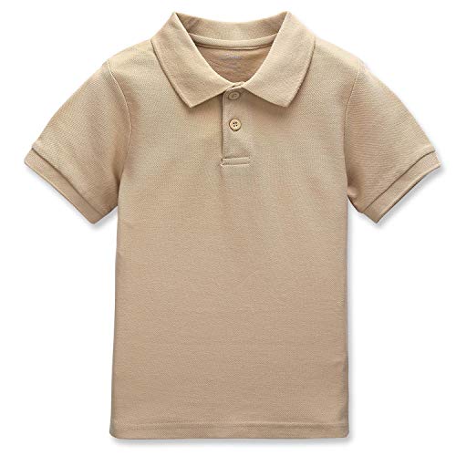 CUNYI Poloshirt für Jungen Baumwollpikee T-Shirt für Kinder Schule Kurzärmlige Oberteile, Khaki 130 von CUNYI