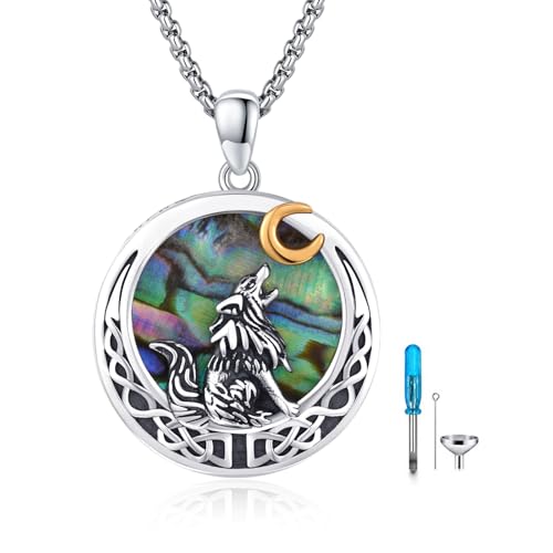 CUOKA MIRACLE 925 Sterling Silber Urnen halskette für Asche Andenken für Haustierasche Cremation Schmuck Anhänge Asche Urne Kette (02-Waltknot Wolfs-Urne) von CUOKA MIRACLE
