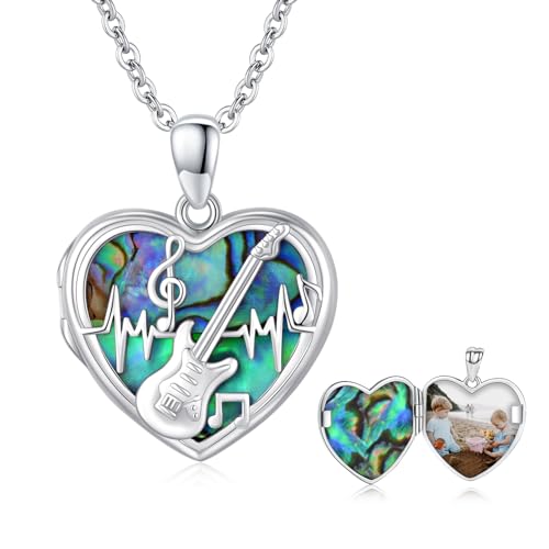 CUOKA MIRACLE 925 Sterling Silber Urnen halskette für Asche Andenken für Haustierasche Cremation Schmuck Anhänge Asche Urne Kette (03-Gitarren-Fotobox) von CUOKA MIRACLE