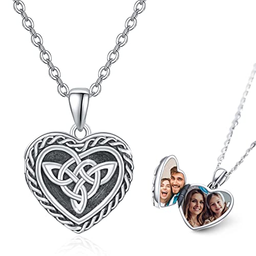 CUOKA MIRACLE Amulett zum öffnen 925 Sterling Silber Medaillon Keltischer Knoten Anhänger Kette mit Foto Damen Oxidiert Herz Amulett Geschenk für Kinder Mutter Frauen von CUOKA MIRACLE