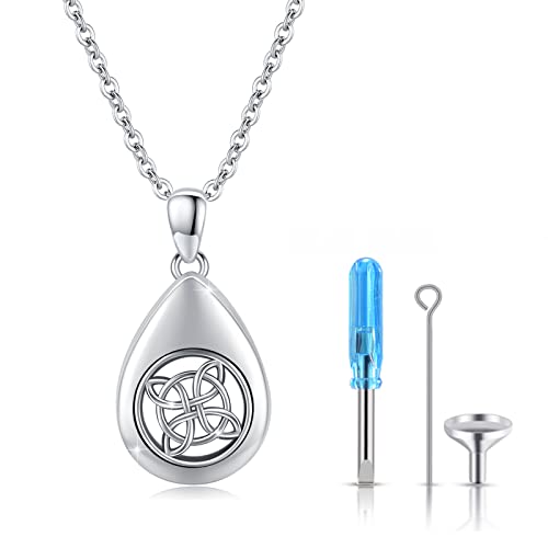 CUOKA MIRACLE Asche Anhänger Kette 925 Sterling Silber Memorial Keltisch Tropfen Urnen Kette Cremation Andenken Asche Schmuck für Damen Unisex von CUOKA MIRACLE