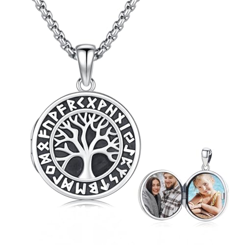 CUOKA MIRACLE Baum des Lebens Bild Kette 925 Silber Lebensbaum Medaillon Kette Foto Bilder Anhänger Wikinger Halskette Amulett zum Öffnen von Bildern Schmuck Geschenke für Damen Frauen Mädchen von CUOKA MIRACLE