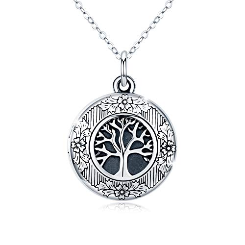 CUOKA MIRACLE Baum des Lebens Bild Kette 925 Silber Lebensbaum Medaillon Halskette Foto Amulett Bilder Anhänger Halskette zum Öffnen von Bildern Schmuck Geschenke für Damen Frauen Mädchen von CUOKA MIRACLE
