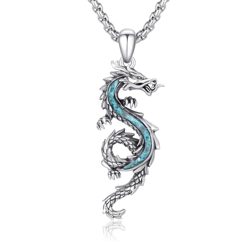 CUOKA MIRACLE Drachen Kette für Herren 925 Sterling Silber Drachen Anhänger Halskette Damen Unisex Türkis Drachen Schmuck Valentinstag Geschenke für Männer Mädchen von CUOKA MIRACLE