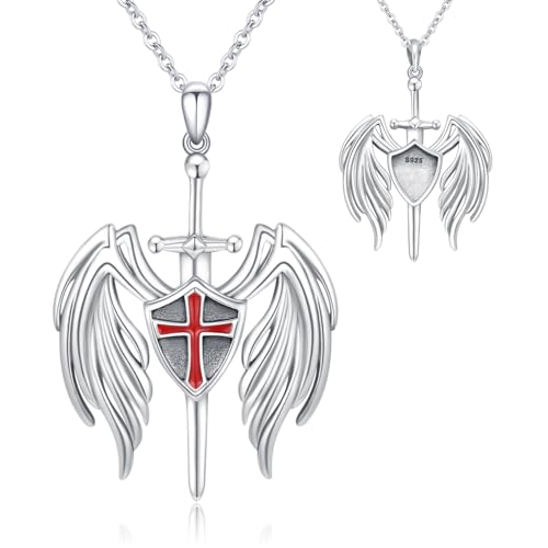 CUOKA MIRACLE Engelsflügel Halskette Gothic Angel Wings Kette Schutzengel Flügel Kette 925 Sterling Silber Retro Glaube Kreuz Anhänger Amulett Schmuck Geschenk für Männer Frauen von CUOKA MIRACLE